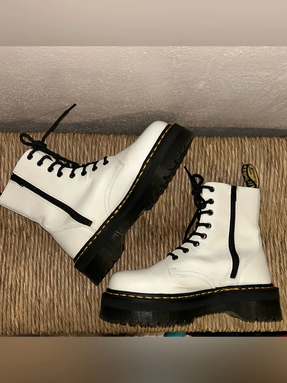 Dr. Martens Jadon White Leather Lace-Up Boots with Black Laces